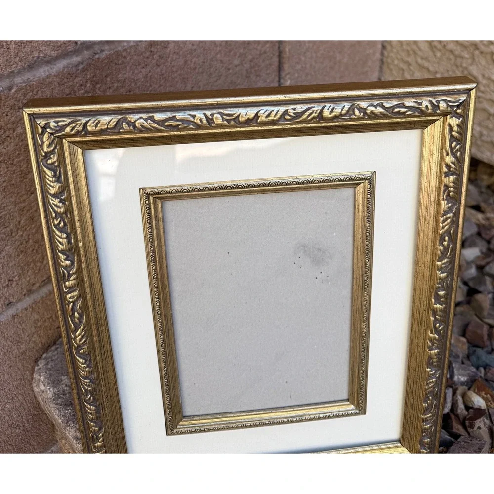 Picture Frame 5x7 Gold Ornate Leaf Double Matted Traditional Free Standing